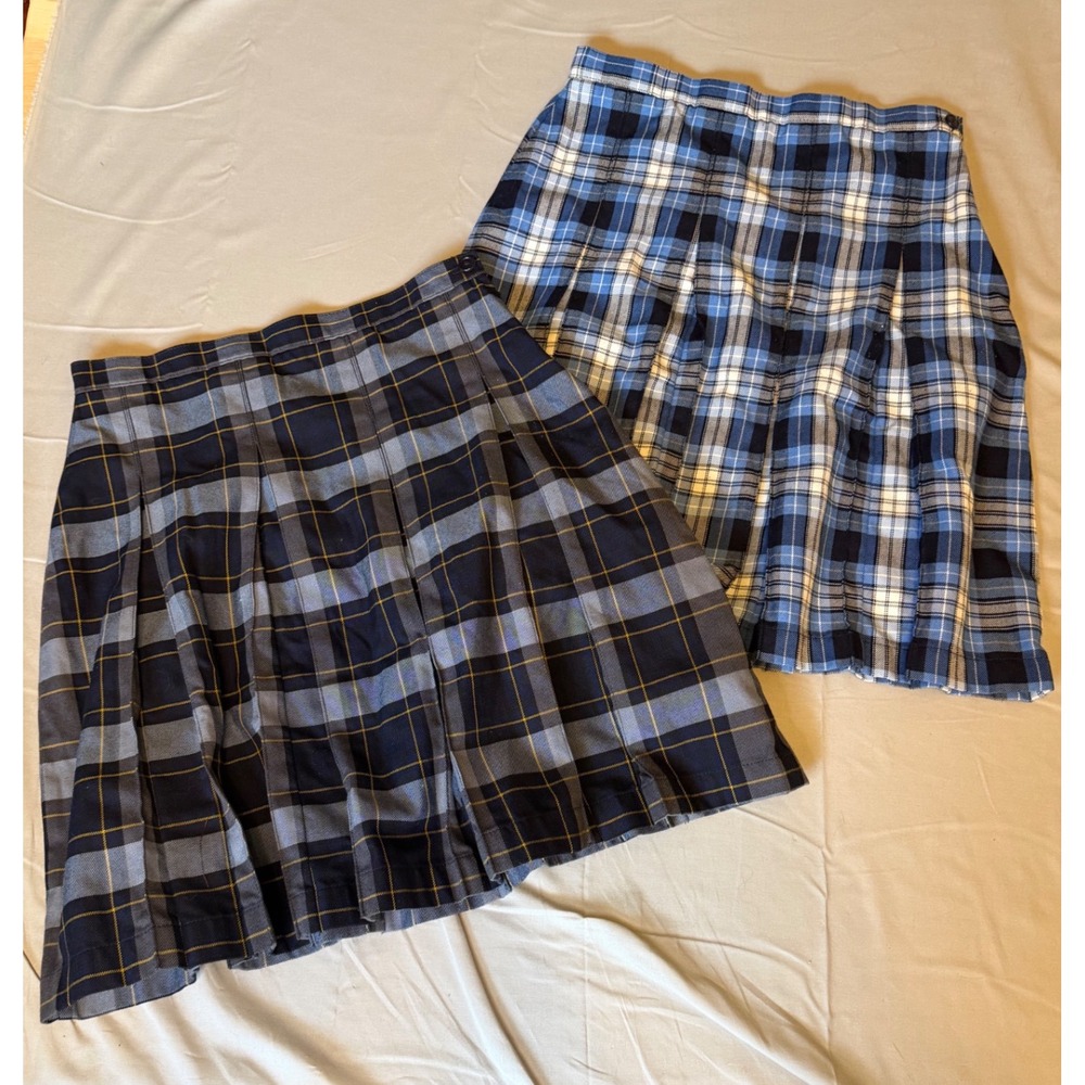 Lands End Pleated Plaid Mini Skirt Bundle Womens 0 Blue Preppy Y2K